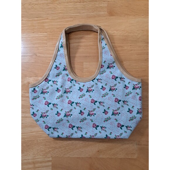 Winnie The Pooh Small Light Blue with Pink Roses Double Handle Tote Bag - Picture 1 of 16